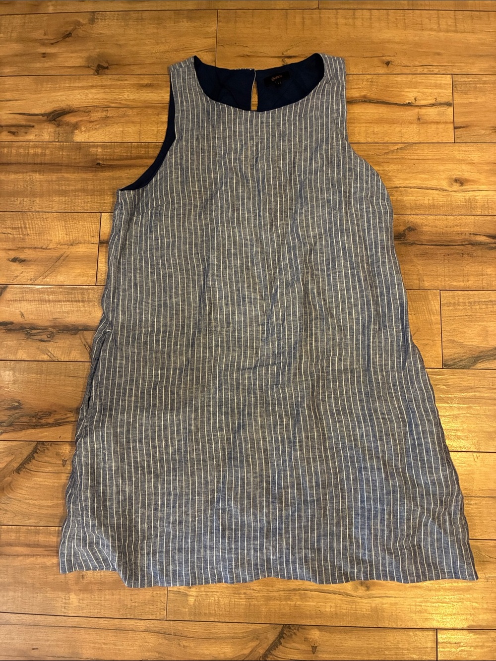 Quince 100% European Linen Tank Mini Dress in Chambray Stripe